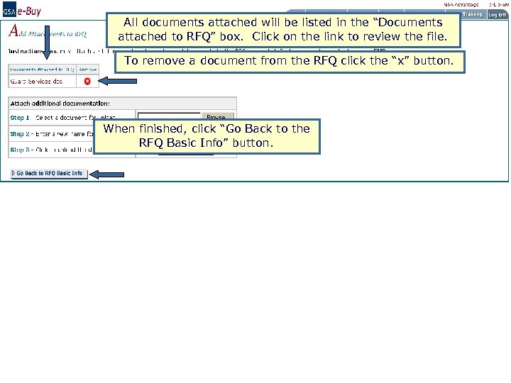 All documents attached will be listed in the “Documents attached to RFQ” box. Click