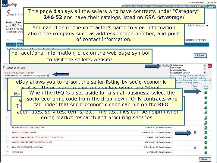This page displays all the sellers who have contracts under “Category” 246 52 and