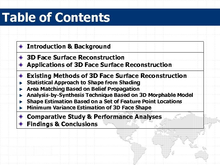 Table of Contents Introduction & Background 3 D Face Surface Reconstruction Applications of 3