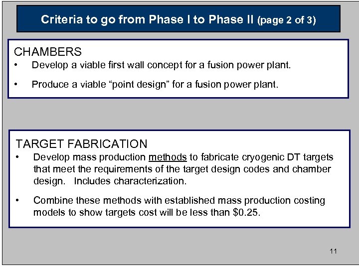 Criteria to go from Phase I to Phase II (page 2 of 3) CHAMBERS