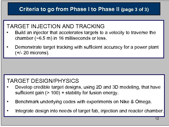 Criteria to go from Phase I to Phase II (page 3 of 3) TARGET