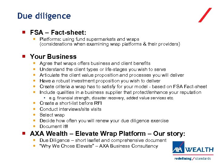 Due diligence FSA – Fact-sheet: Platforms: using fund supermarkets and wraps (considerations when examining