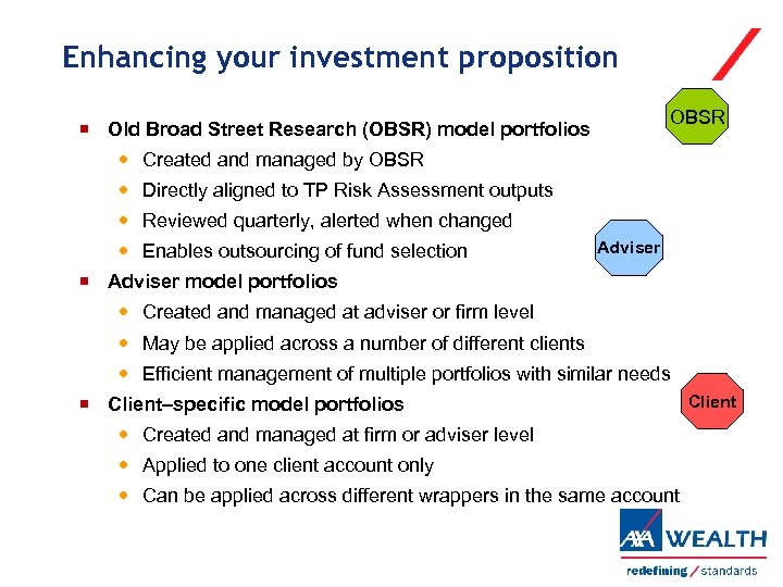 Enhancing your investment proposition OBSR Old Broad Street Research (OBSR) model portfolios Created and