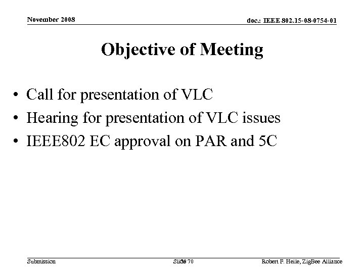 November 2008 doc. : IEEE 802. 15 -08 -0754 -01 Objective of Meeting •