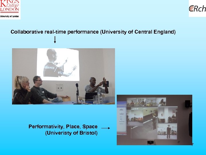 Collaborative real-time performance (University of Central England) Performativity, Place, Space (Univeristy of Bristol) 7