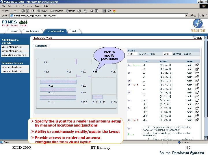 Click to modify parameters Specify the layout for a reader and antenna setup by