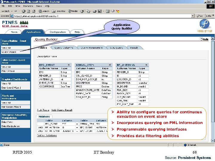 Application Query Builder Ability to configure queries for continuous execution on event store Incorporates