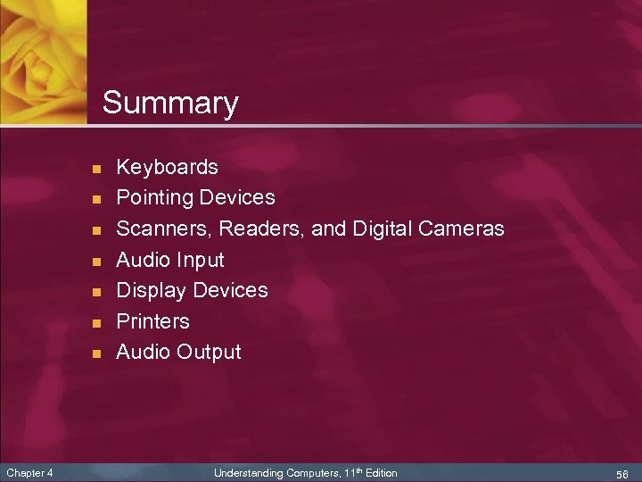 Summary n n n n Chapter 4 Keyboards Pointing Devices Scanners, Readers, and Digital