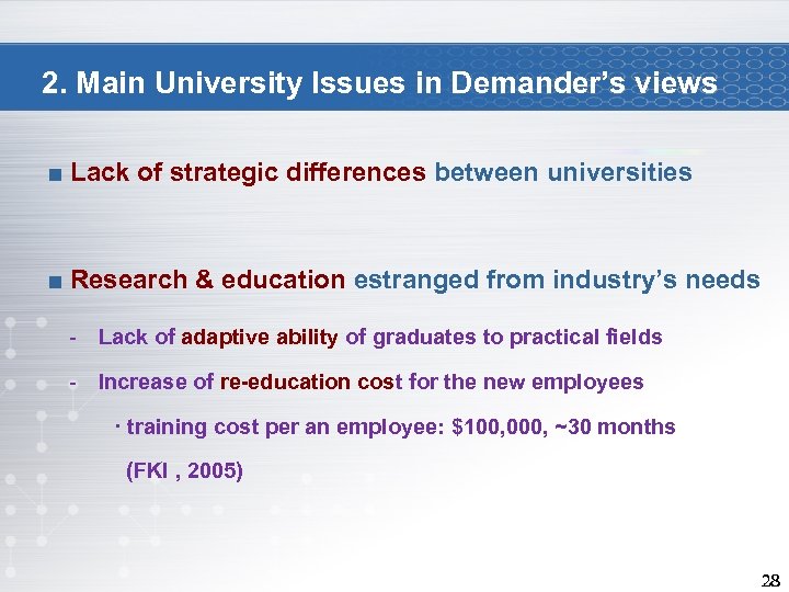 2. Main University Issues in Demander’s views ■ Lack of strategic differences between universities