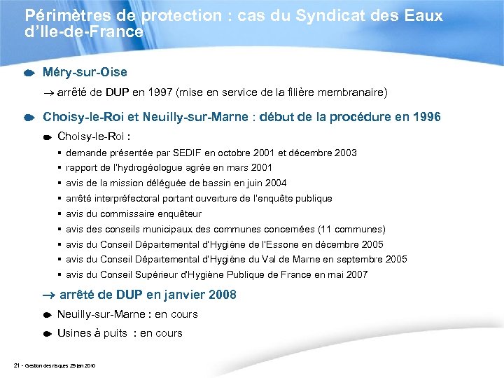 Périmètres de protection : cas du Syndicat des Eaux d’Ile-de-France Méry-sur-Oise arrêté de DUP