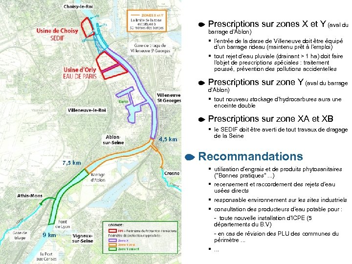 Périmètres de protection : usine de Choisy-le-Roi Prescriptions sur zones X et Y (aval