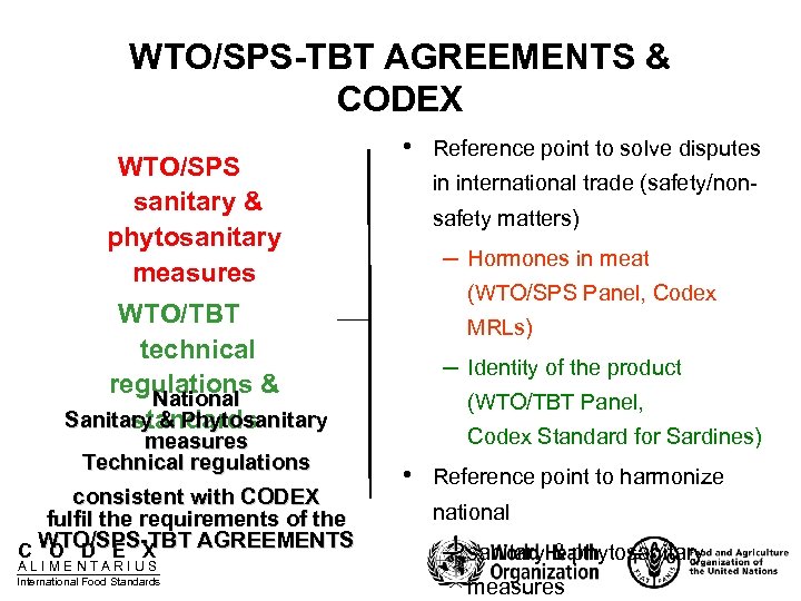 WTO/SPS-TBT AGREEMENTS & CODEX WTO/SPS sanitary & phytosanitary measures WTO/TBT technical regulations & National