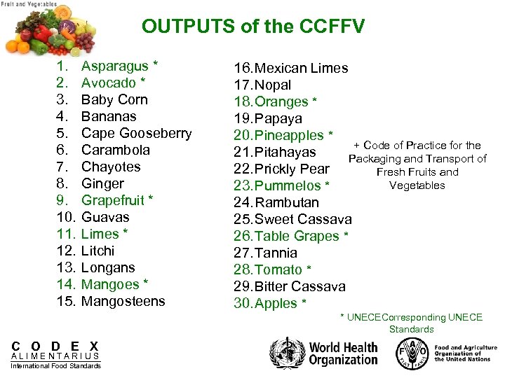 OUTPUTS of the CCFFV 1. 2. 3. 4. 5. 6. 7. 8. 9. 10.