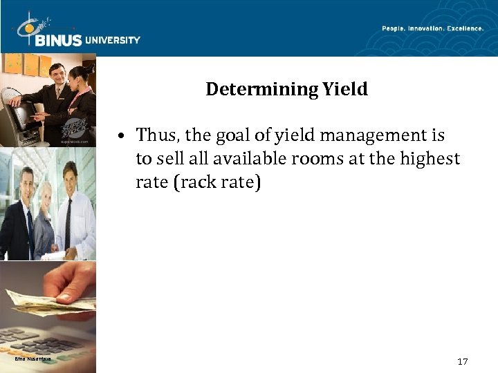 Determining Yield • Thus, the goal of yield management is to sell available rooms