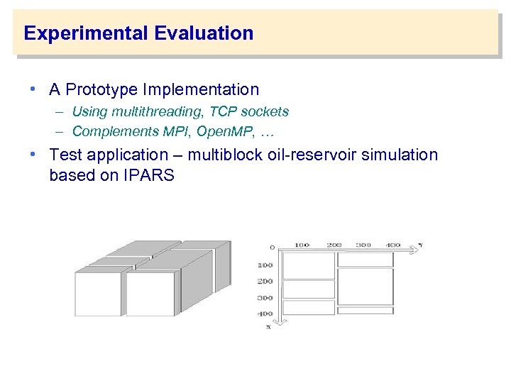 Experimental Evaluation • A Prototype Implementation – Using multithreading, TCP sockets – Complements MPI,
