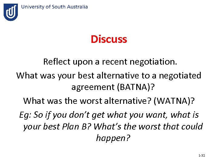 Discuss Reflect upon a recent negotiation. What was your best alternative to a negotiated