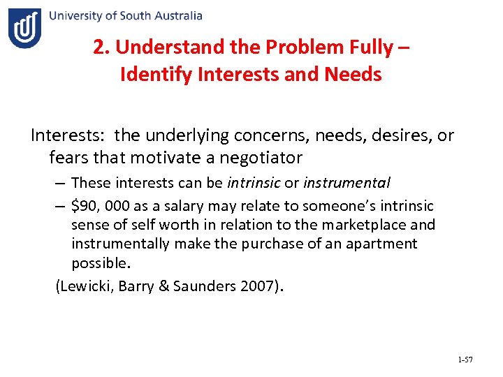 2. Understand the Problem Fully – Identify Interests and Needs Interests: the underlying concerns,