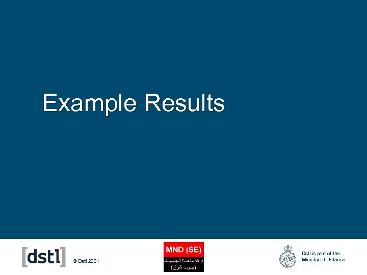 Example Results © Dstl 2001 Dstl is part of the Ministry of Defence 