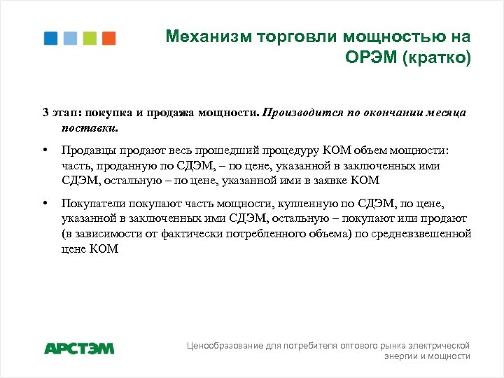 Механизм торговли мощностью на ОРЭМ (кратко) 3 этап: покупка и продажа мощности. Производится по