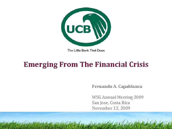 Emerging From The Financial Crisis Fernando A. Capablanca WSG Annual Meeting 2009 San Jose,