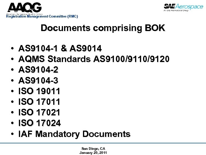 Registration Management Committee (RMC) Documents comprising BOK • • • AS 9104 -1 &