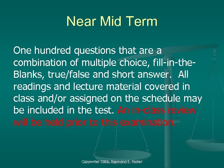 Near Mid Term One hundred questions that are a combination of multiple choice, fill-in-the.