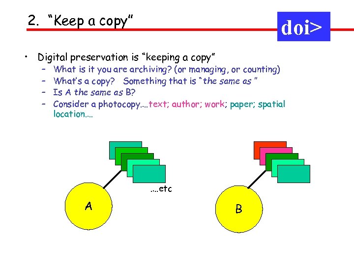 2. “Keep a copy” doi> • Digital preservation is “keeping a copy” – –