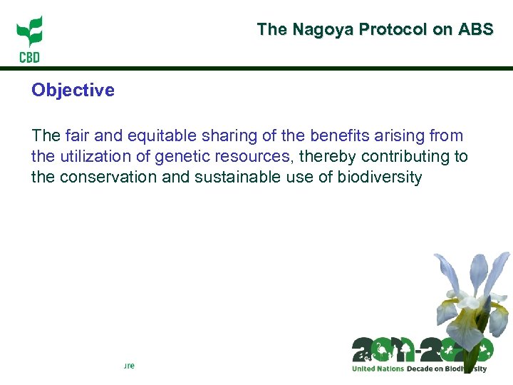 The Nagoya Protocol on ABS Objective The fair and equitable sharing of the benefits