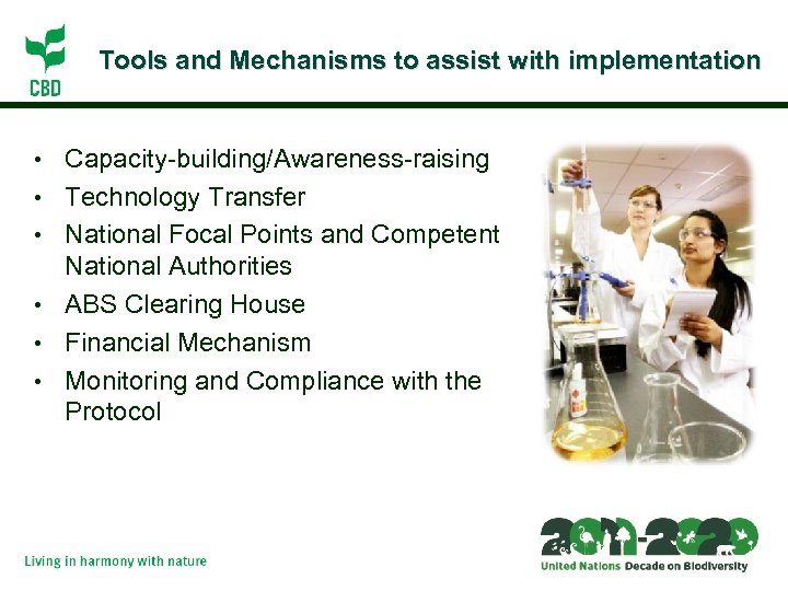 Tools and Mechanisms to assist with implementation • • • Capacity-building/Awareness-raising Technology Transfer National