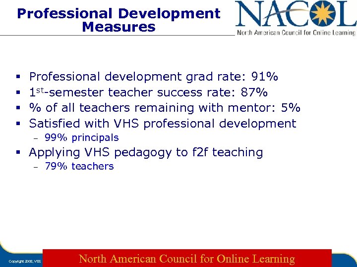 Professional Development Measures § § Professional development grad rate: 91% 1 st-semester teacher success