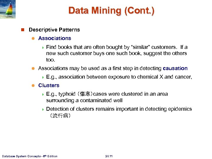 Data Mining (Cont. ) n Descriptive Patterns l Associations 4 Find books that are