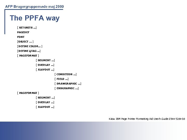 AFP Brugergruppemøde maj 2009 The PPFA way [ SETUNITS. . . ] PAGEDEF FONT