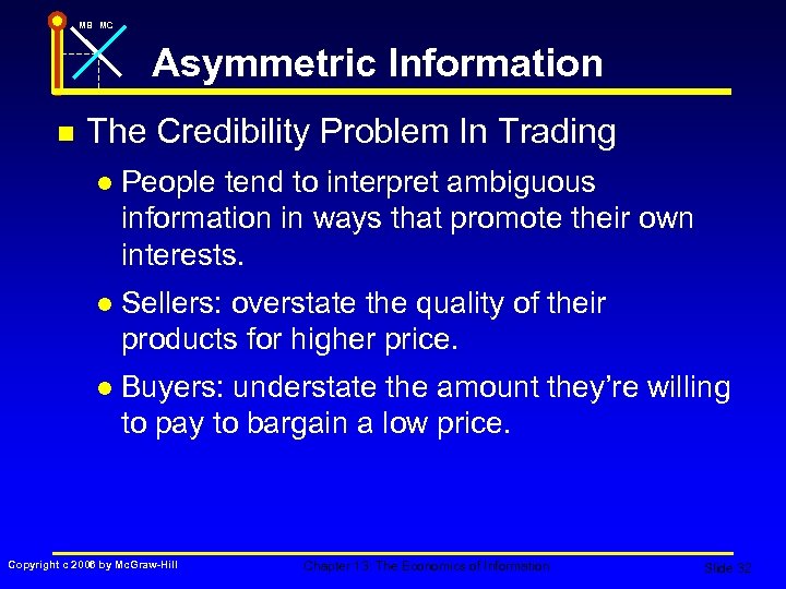 MB MC Asymmetric Information n The Credibility Problem In Trading l People tend to