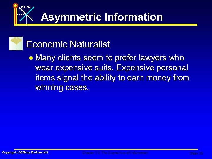 MB MC Asymmetric Information n Economic Naturalist l Many clients seem to prefer lawyers
