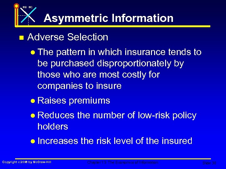 MB MC Asymmetric Information n Adverse Selection l The pattern in which insurance tends