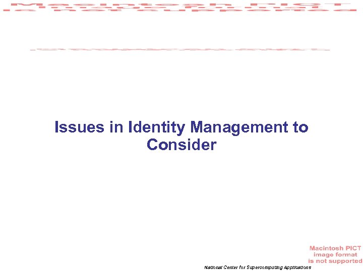 Issues in Identity Management to Consider National Center for Supercomputing Applications 
