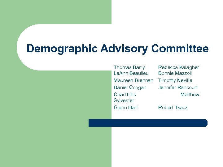 Demographic Advisory Committee Thomas Barry Le. Ann Beaulieu Maureen Brennan Daniel Coogan Chad Ellis