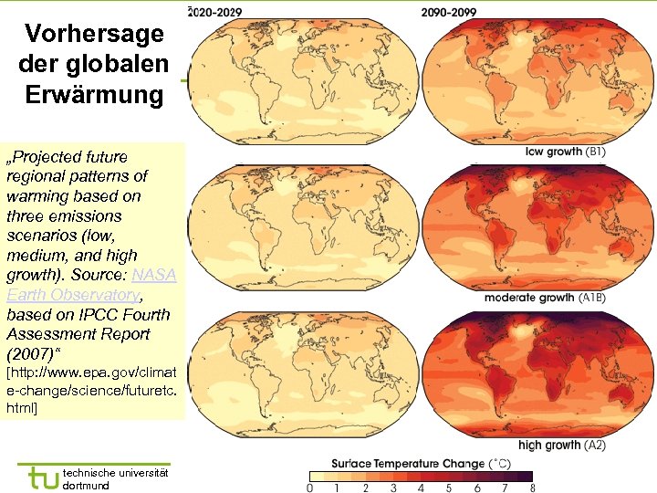 Vorhersage der globalen Erwärmung „Projected future regional patterns of warming based on three emissions