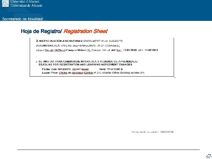 Hoja de Registro/ Registration Sheet 30/01/2013 30/09/2016 