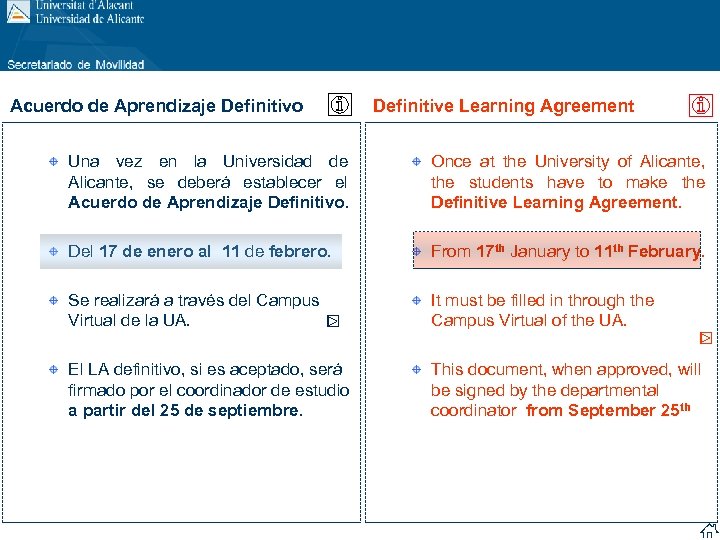 Acuerdo de Aprendizaje Definitivo Definitive Learning Agreement Una vez en la Universidad de Alicante,