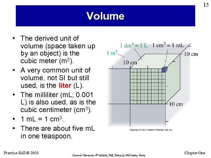 15 Volume • The derived unit of volume (space taken up by an object)
