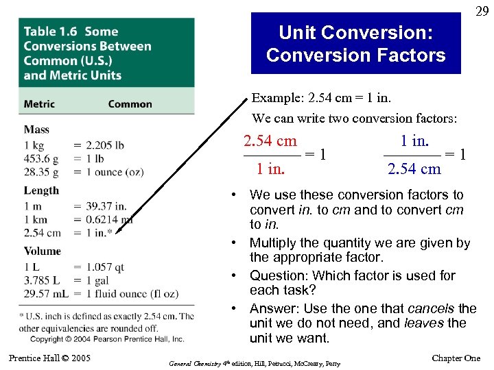29 Unit Conversion: Conversion Factors Example: 2. 54 cm = 1 in. We can