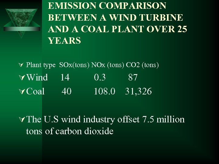 EMISSION COMPARISON BETWEEN A WIND TURBINE AND A COAL PLANT OVER 25 YEARS Ú