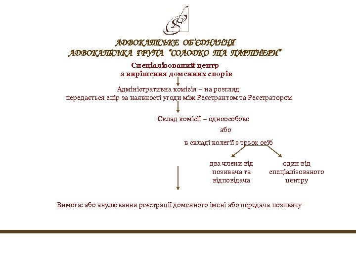 АДВОКАТСЬКЕ ОБ’ЄДНАННЯ АДВОКАТСЬКА ГРУПА “СОЛОДКО ТА ПАРТНЕРИ” Спеціалізований центр з вирішення доменних спорів Адміністративна