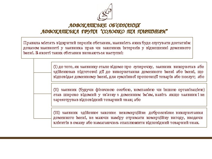 АДВОКАТСЬКЕ ОБ’ЄДНАННЯ АДВОКАТСЬКА ГРУПА “СОЛОДКО ТА ПАРТНЕРИ” Правила містять відкритий перелік обставин, наявність яких