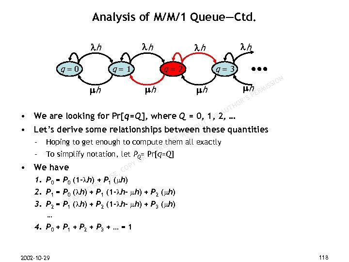 Analysis of M/M/1 Queue—Ctd. h h q=0 q=1 h • • • q=2 h