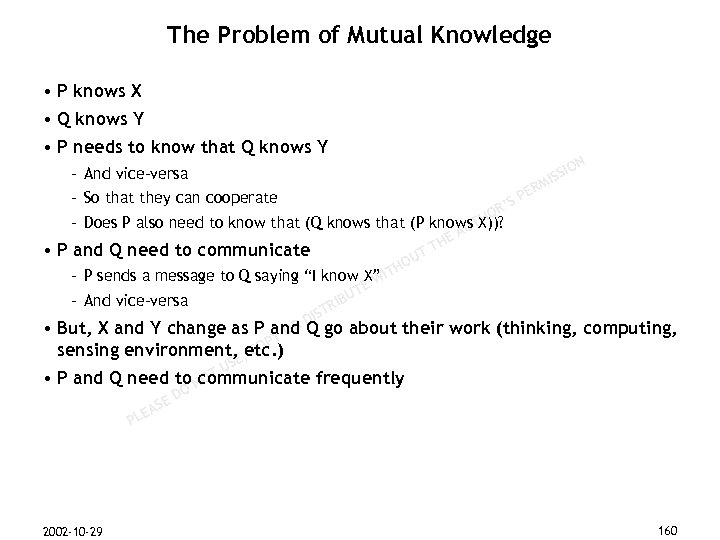 The Problem of Mutual Knowledge • P knows X • Q knows Y •