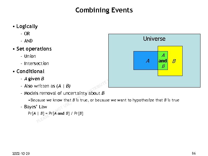 Combining Events • Logically – OR Universe – AND N • Set operations M