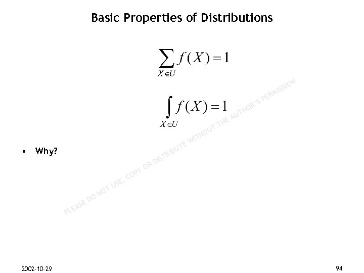 Basic Properties of Distributions N M ER SP IO ISS R’ HO T U