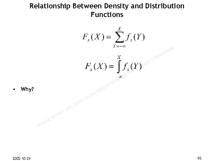Relationship Between Density and Distribution Functions N M ER SP IO ISS R’ HO
